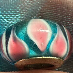 Pink and Green Vintage Murano Glass Charm Intricate Unique Design